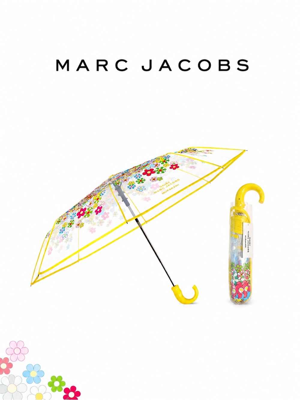 Marc Jacobs x Takashi Murakami Daisy Floral Clear Umbrella Rare Yellow NWT
